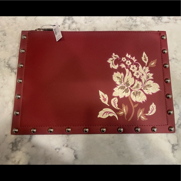 White House Black Market maroon studded clutch